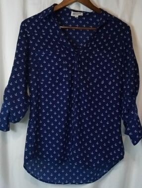 Portofino Shirt Express Navy Nautical Anchors Rockabilly Coastal Office Casual S
